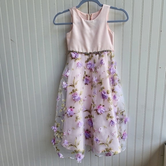 Rare Editions Girl’s Dress Pink Purple 3D Floral Tulle Formal Party Sleveless 5 - Picture 1 of 13